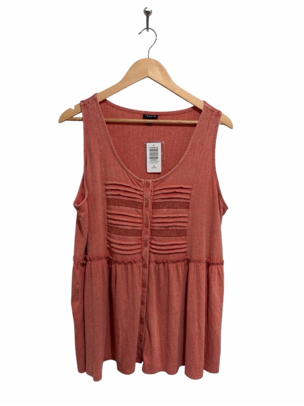 2/$30 torrid Scoop Neck Button-Down Sleeveless Babydoll Tank Apricot Brandy
